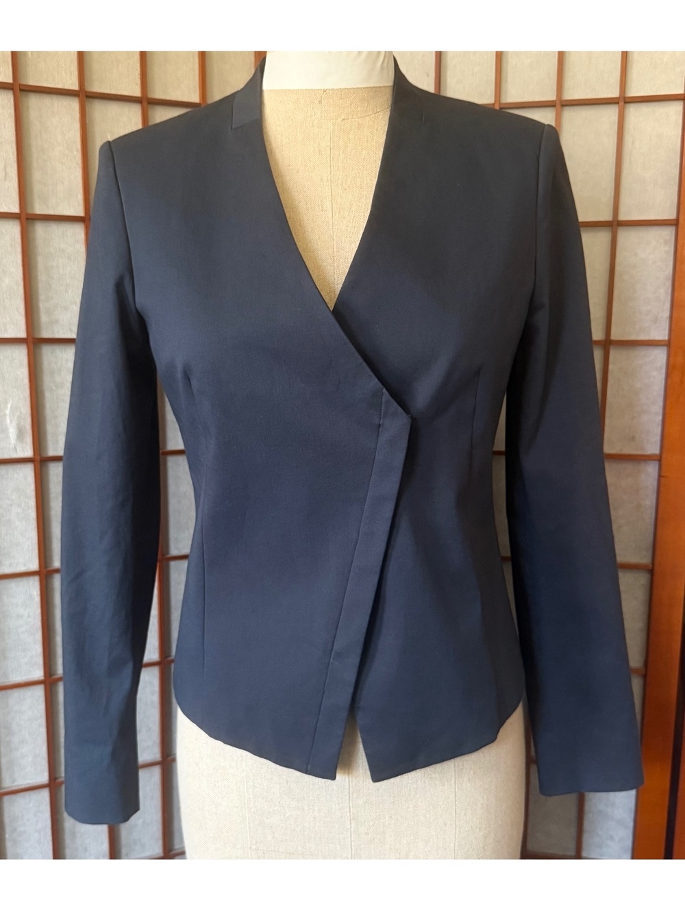 Theory Navy Asymmetrical Zip Front Blazer Jacket Size 8 90s Minimalist
